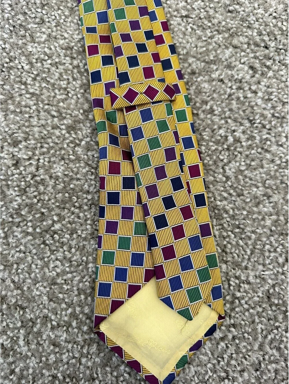 NEW Turnbull & Asser London 100% Silk Tie Yellow Geometric Checkered Design